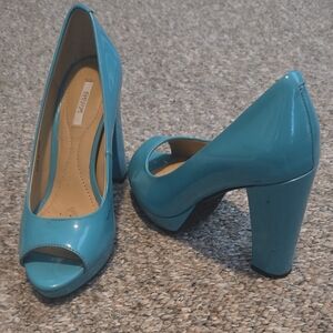 Geox Turquoise Patent Peep-Toe Platform Heels